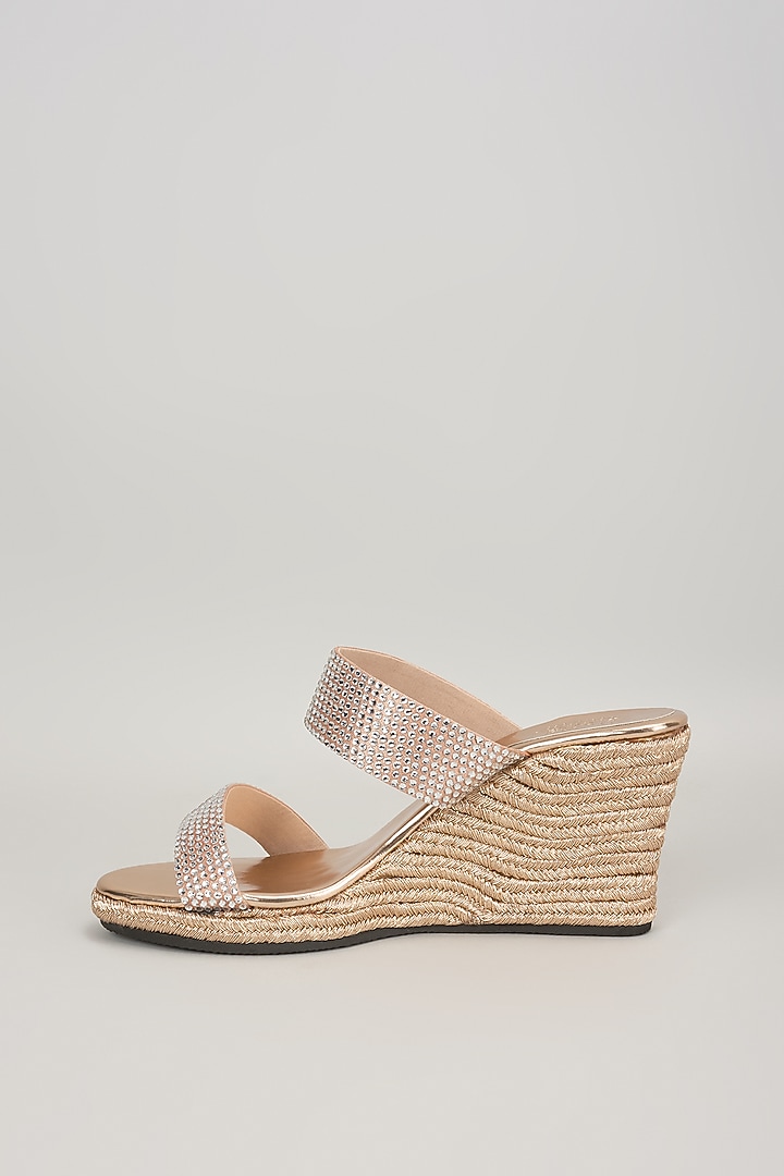 Rose Gold Faux Leather Handcrafted Wedges by stoffa bride at Pernia's Pop Up Shop