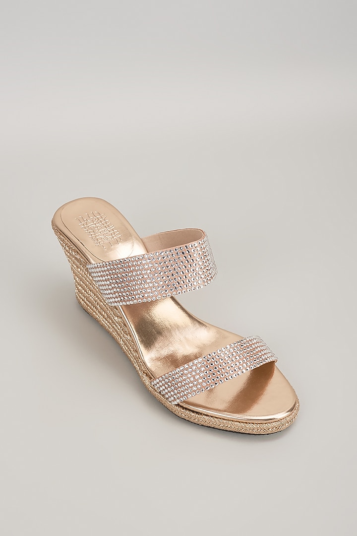 Rose Gold Faux Leather Handcrafted Wedges by stoffa bride at Pernia's Pop Up Shop