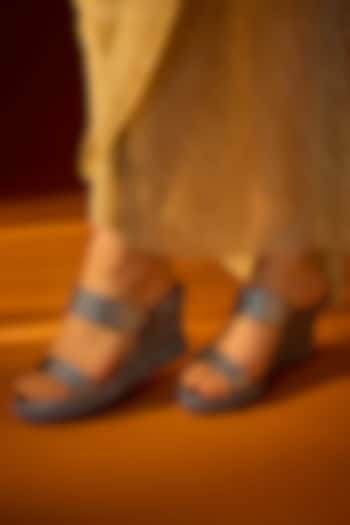 Slate Grey Faux Leather Wedges by Stoffa Bride at Pernia's Pop Up Shop