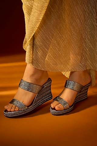 Slate Grey Faux Leather Wedges by Stoffa Bride