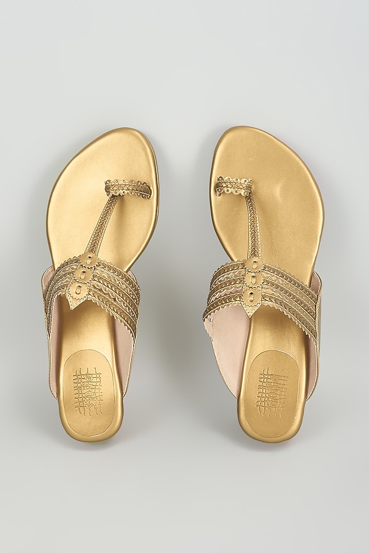 Antique Gold Faux Leather Wedges by Stoffa Bride at Pernia's Pop Up Shop