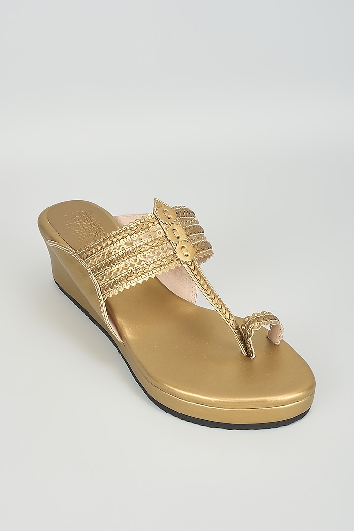 Antique Gold Faux Leather Wedges by Stoffa Bride at Pernia's Pop Up Shop