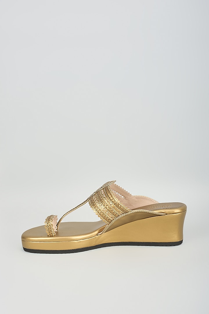 Antique Gold Faux Leather Wedges by Stoffa Bride at Pernia's Pop Up Shop