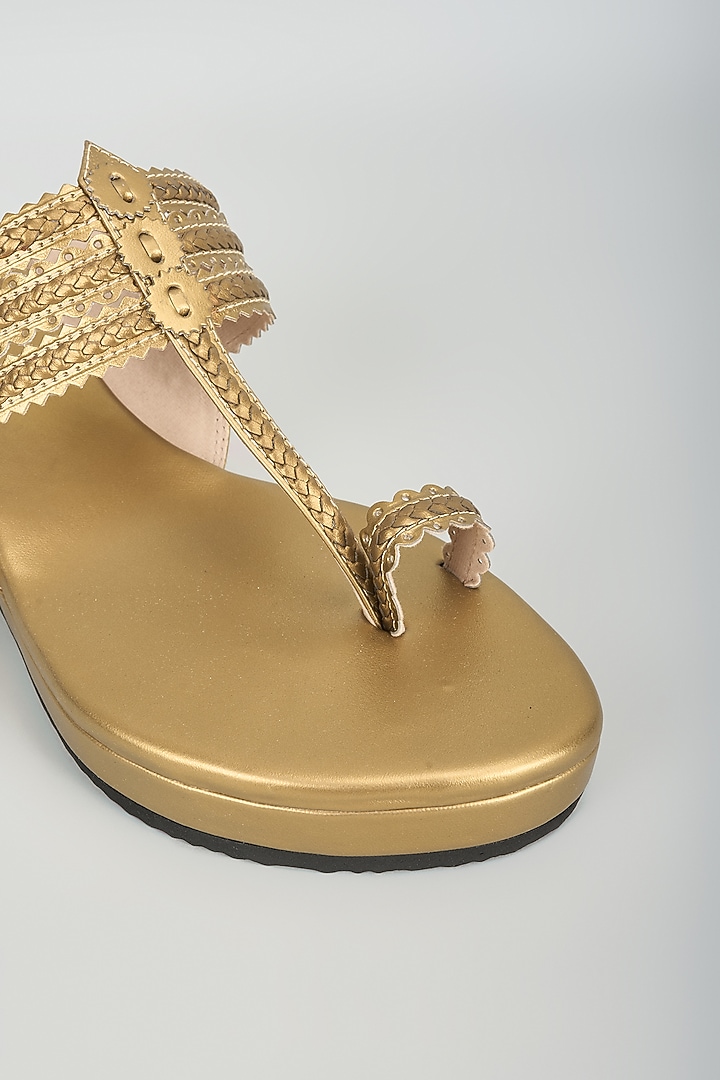 Antique Gold Faux Leather Wedges by Stoffa Bride at Pernia's Pop Up Shop