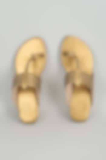 Antique Gold Faux Leather Flats by Stoffa Bride at Pernia's Pop Up Shop