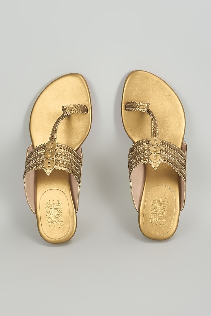 Antique Gold Faux Leather Flats by Stoffa Bride at Pernia's Pop Up Shop
