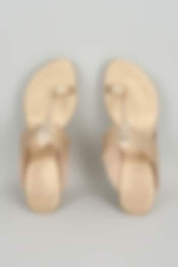 Champagne Faux Leather Kolhpuri Wedges by Stoffa Bride at Pernia's Pop Up Shop