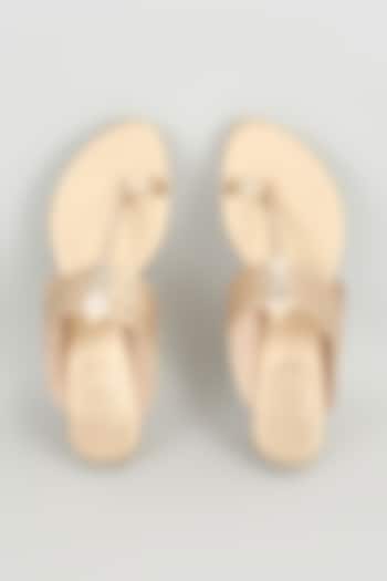 Champagne Faux Leather Kolhapuri Wedges by Stoffa Bride at Pernia's Pop Up Shop