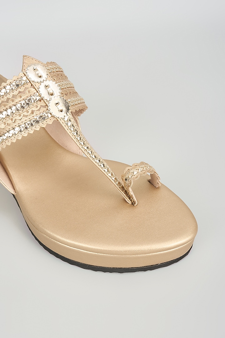 Champagne Faux Leather Kolhapuri Wedges by Stoffa Bride at Pernia's Pop Up Shop