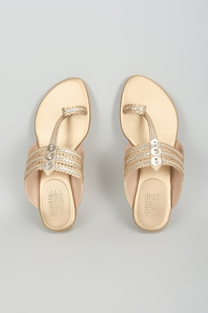 Champagne Faux Leather Flats by Stoffa Bride at Pernia's Pop Up Shop