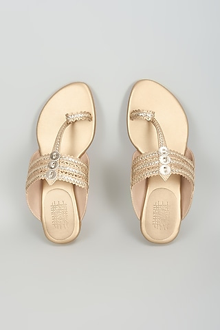 Champagne Faux Leather Flats by Stoffa Bride