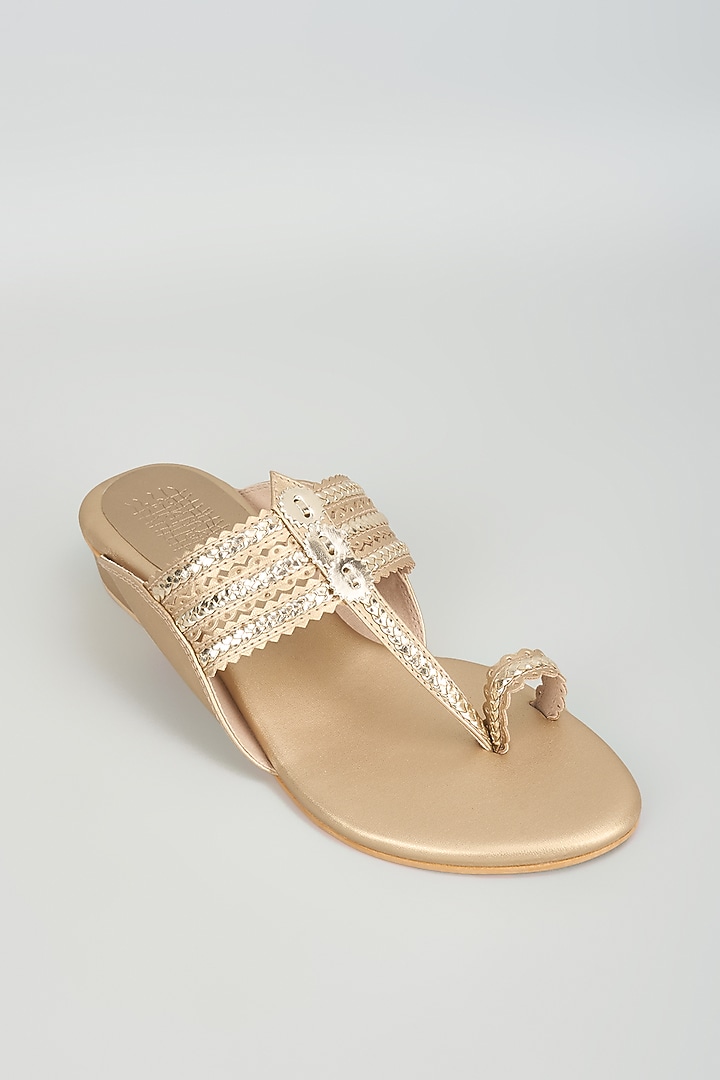 Champagne Faux Leather Flats by Stoffa Bride at Pernia's Pop Up Shop