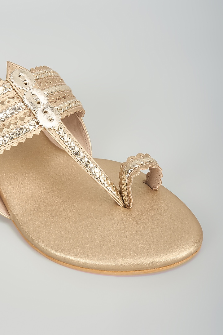 Champagne Faux Leather Flats by Stoffa Bride at Pernia's Pop Up Shop