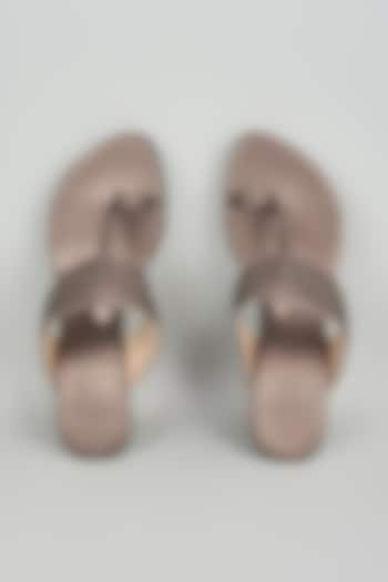 Slate Grey Faux Leather Kolhapuri Wedges by Stoffa Bride at Pernia's Pop Up Shop