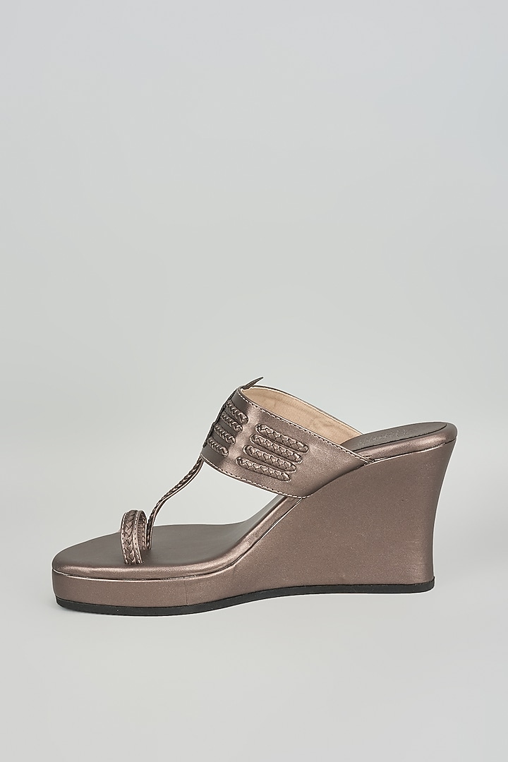 Slate Grey Faux Leather Kolhapuri Wedges by Stoffa Bride at Pernia's Pop Up Shop