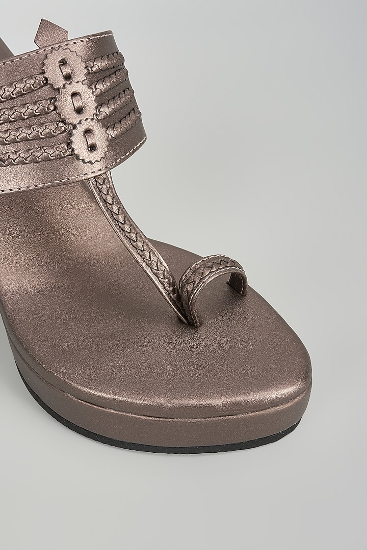Slate Grey Faux Leather Kolhapuri Wedges by Stoffa Bride at Pernia's Pop Up Shop