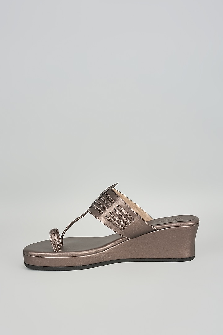 Slate Grey Faux Leather Kolhapuri Wedges by Stoffa Bride at Pernia's Pop Up Shop