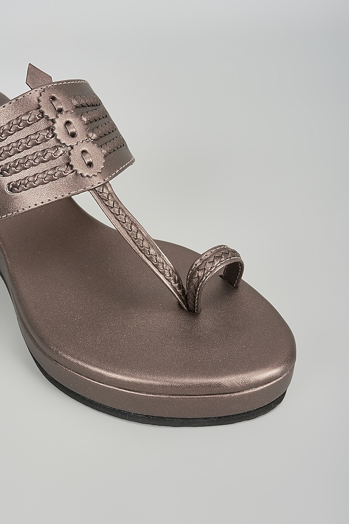 Slate Grey Faux Leather Kolhapuri Wedges by Stoffa Bride at Pernia's Pop Up Shop