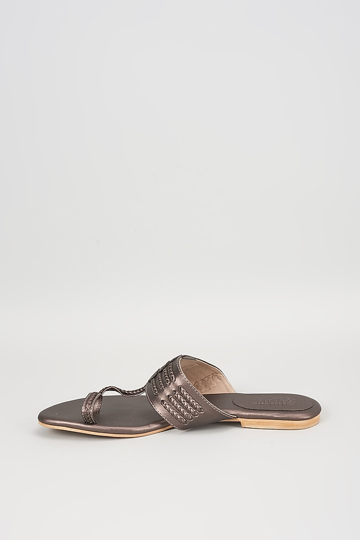 Slate Grey Faux Leather Flats by stoffa bride at Pernia's Pop Up Shop