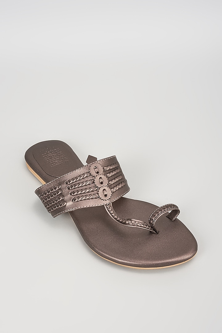 Slate Grey Faux Leather Flats by stoffa bride at Pernia's Pop Up Shop