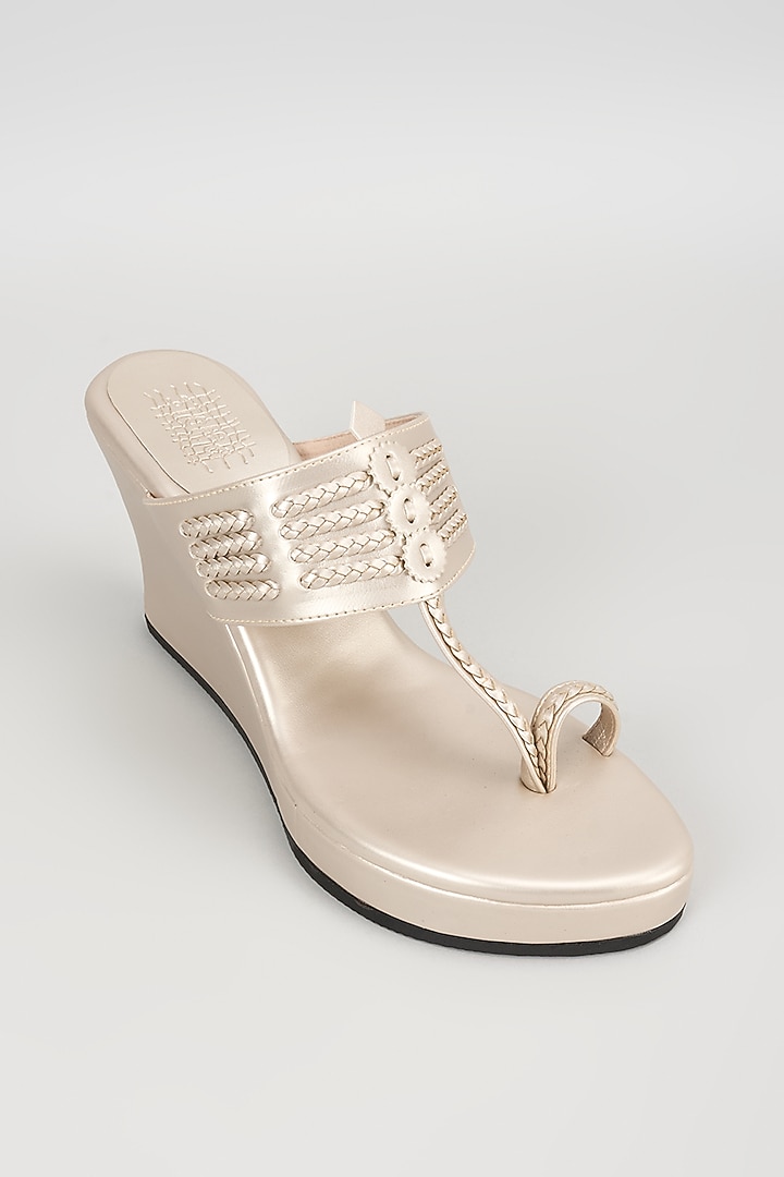 Pearl White Faux Leather Handcrafted Wedges by stoffa bride at Pernia's Pop Up Shop