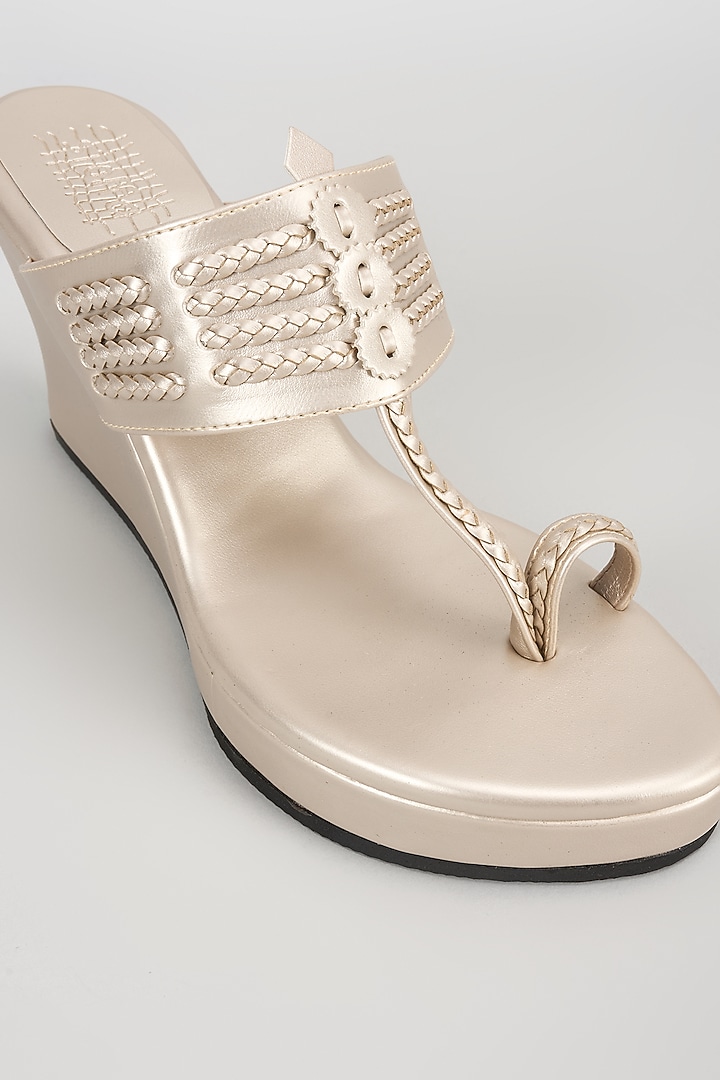 Pearl White Faux Leather Handcrafted Wedges by stoffa bride at Pernia's Pop Up Shop
