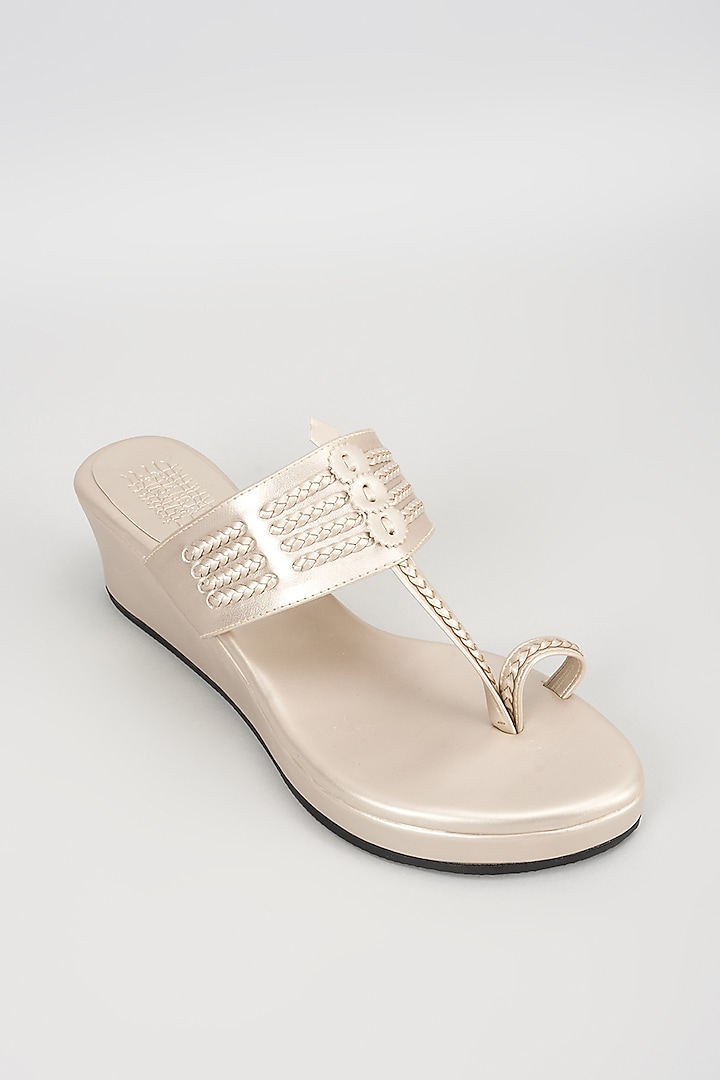 Pearl White Faux Leather Handcrafted Wedges by stoffa bride at Pernia's Pop Up Shop