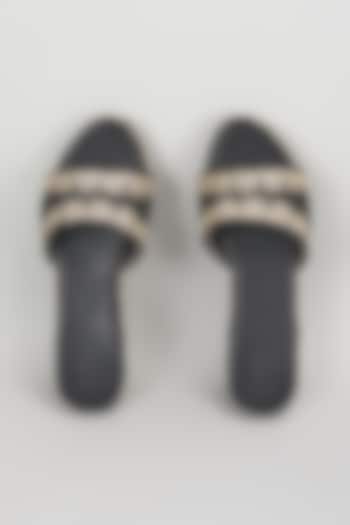 Black Faux Leather Sequins Embroidered Wedges by stoffa bride at Pernia's Pop Up Shop