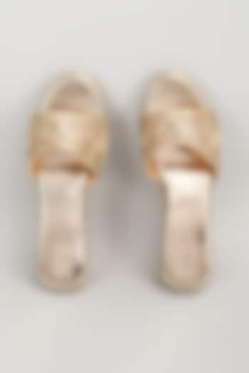 Light Gold Faux Leather Sequins Embroidered Wedges by stoffa bride at Pernia's Pop Up Shop