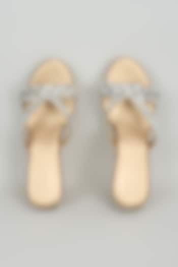 Champagne Faux Leather Crystal Embellished Wedges by Stoffa Bride at Pernia's Pop Up Shop