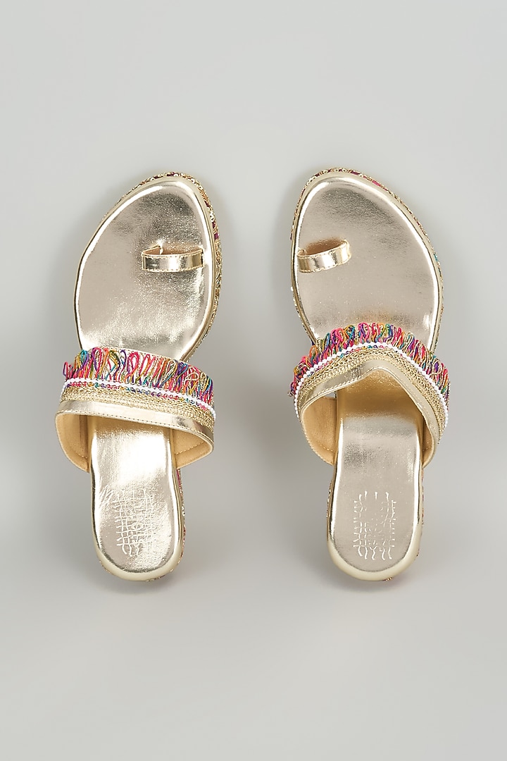 Multi-Colored Faux Leather Embroidered Wedges by Stoffa Bride at Pernia's Pop Up Shop