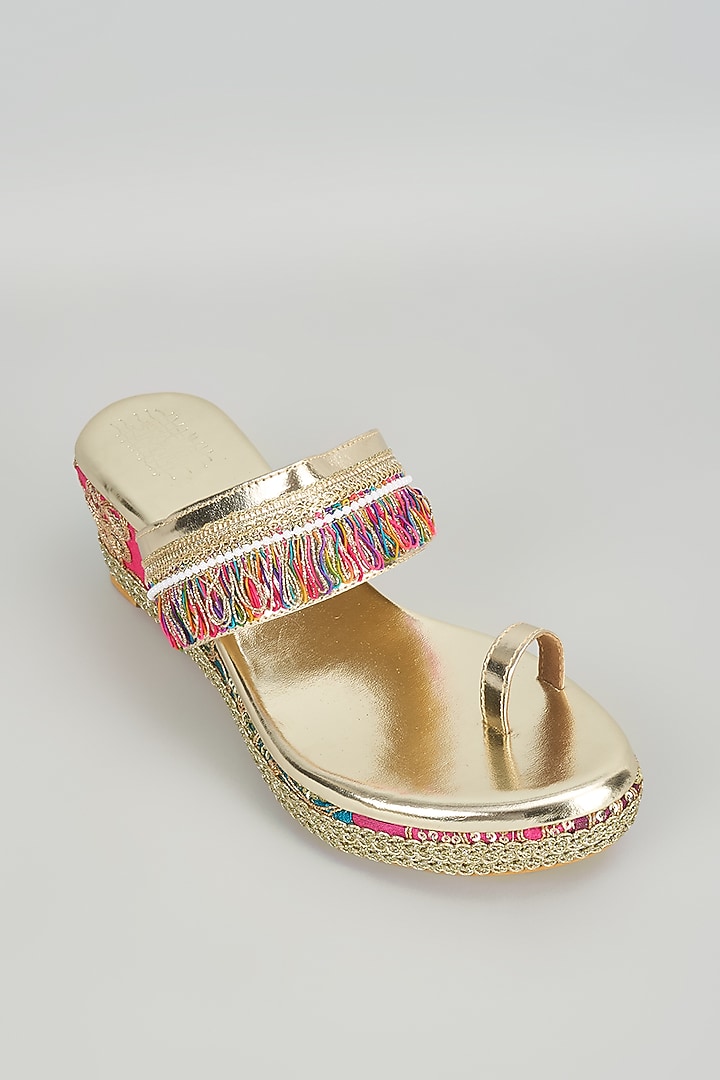 Multi-Colored Faux Leather Embroidered Wedges by Stoffa Bride at Pernia's Pop Up Shop