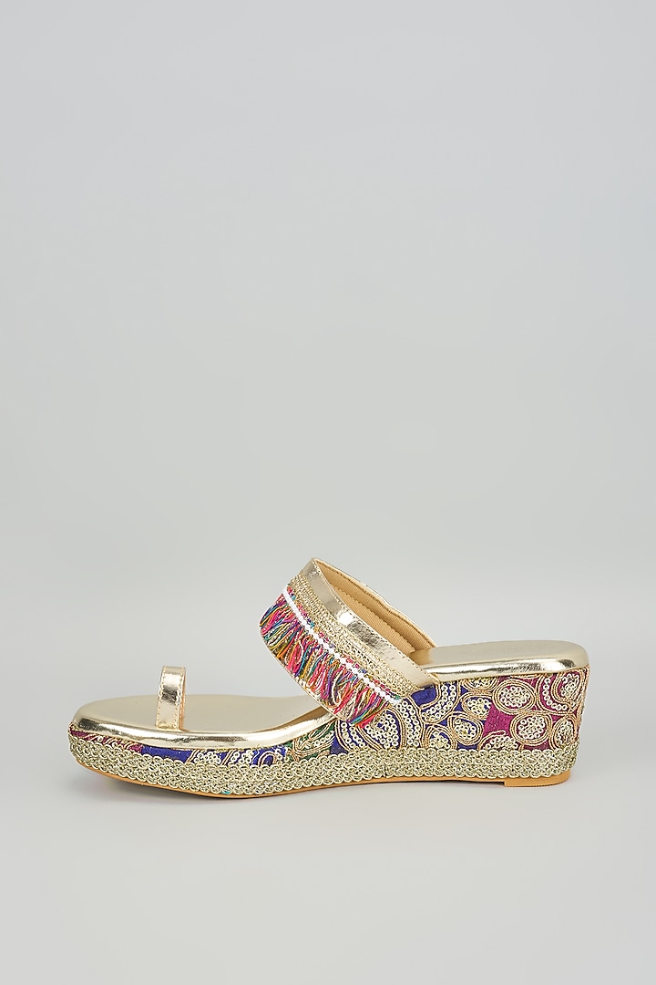 Multi-Colored Faux Leather Embroidered Wedges by Stoffa Bride at Pernia's Pop Up Shop