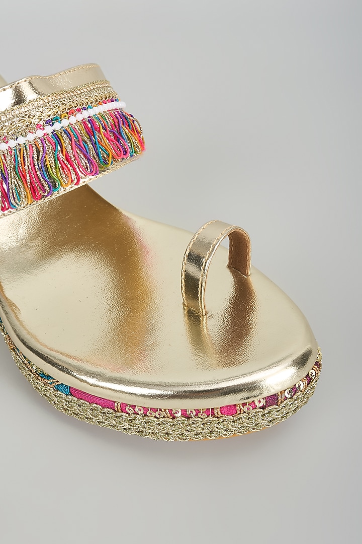 Multi-Colored Faux Leather Embroidered Wedges by Stoffa Bride at Pernia's Pop Up Shop