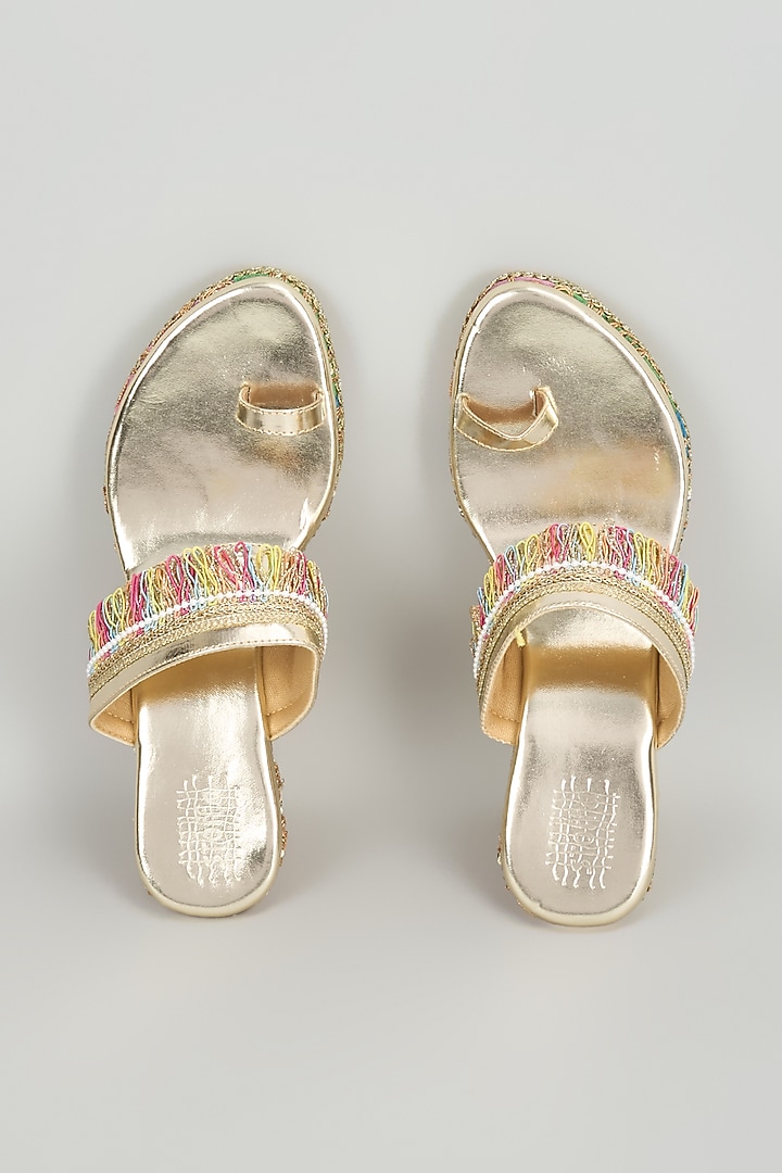 Multi-Colored Faux Leather Embroidered Wedges by Stoffa Bride at Pernia's Pop Up Shop
