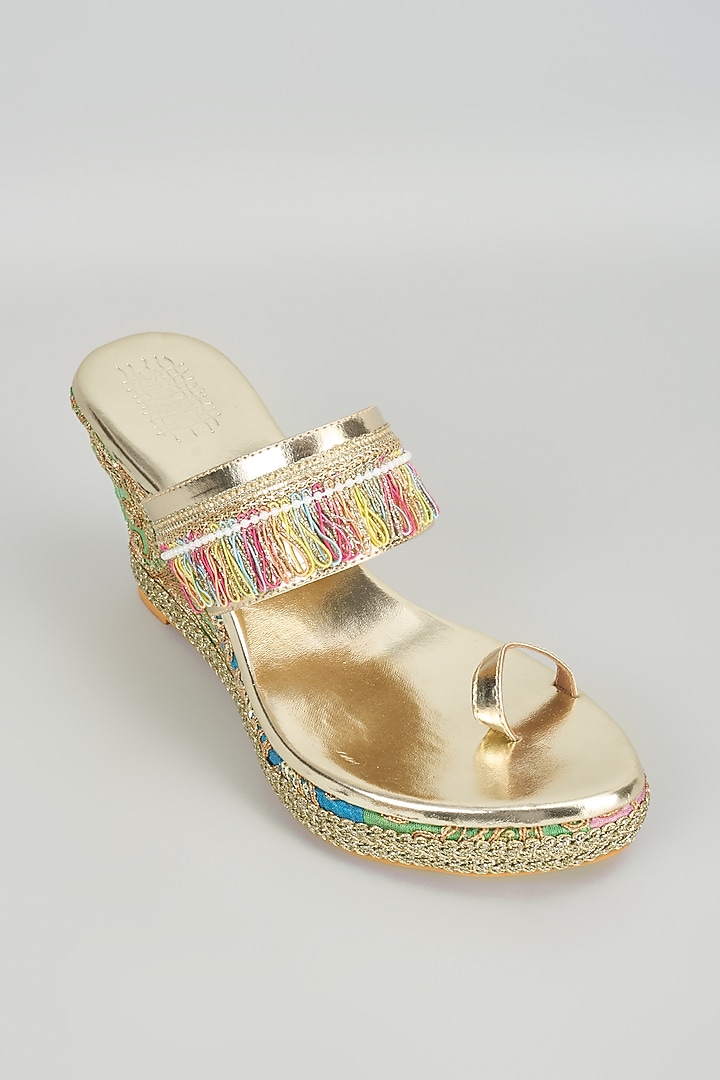 Multi-Colored Faux Leather Embroidered Wedges by Stoffa Bride at Pernia's Pop Up Shop