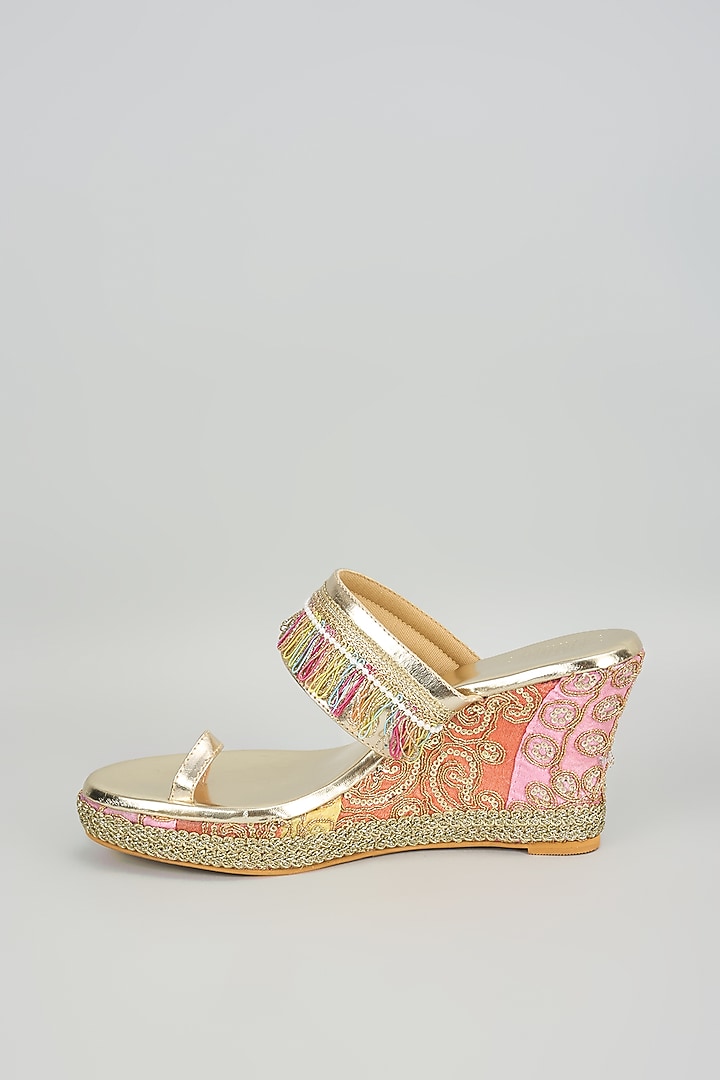 Multi-Colored Faux Leather Embroidered Wedges by Stoffa Bride at Pernia's Pop Up Shop