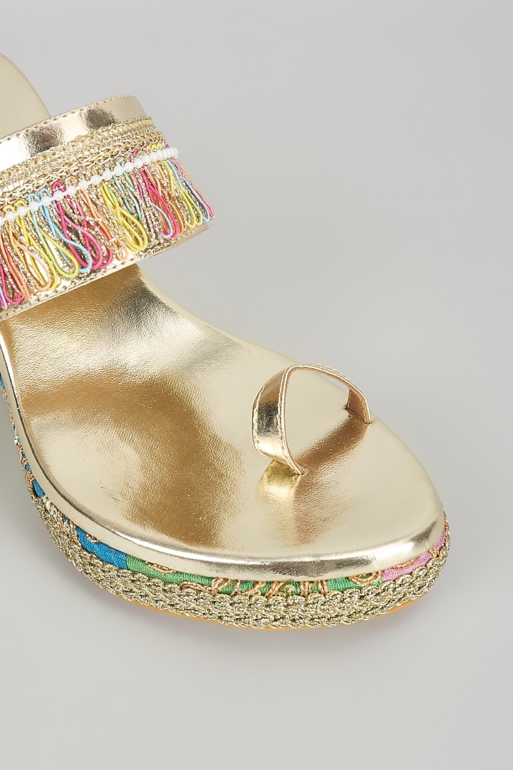 Multi-Colored Faux Leather Embroidered Wedges by Stoffa Bride at Pernia's Pop Up Shop
