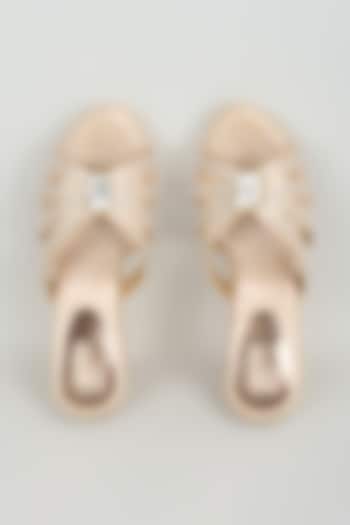 Rose Gold Faux Leather Crystal Embellished Wedges by Stoffa Bride at Pernia's Pop Up Shop