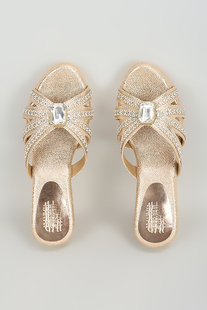 Rose Gold Faux Leather Crystal Embellished Wedges by Stoffa Bride at Pernia's Pop Up Shop