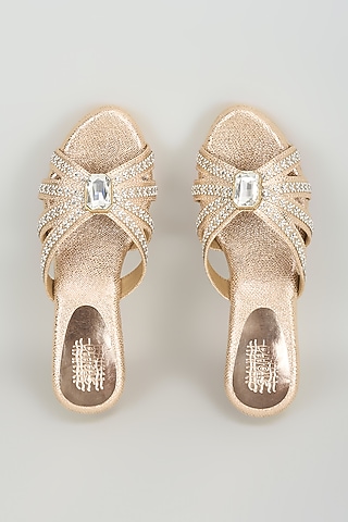 Rose Gold Faux Leather Crystal Embellished Wedges by Stoffa Bride