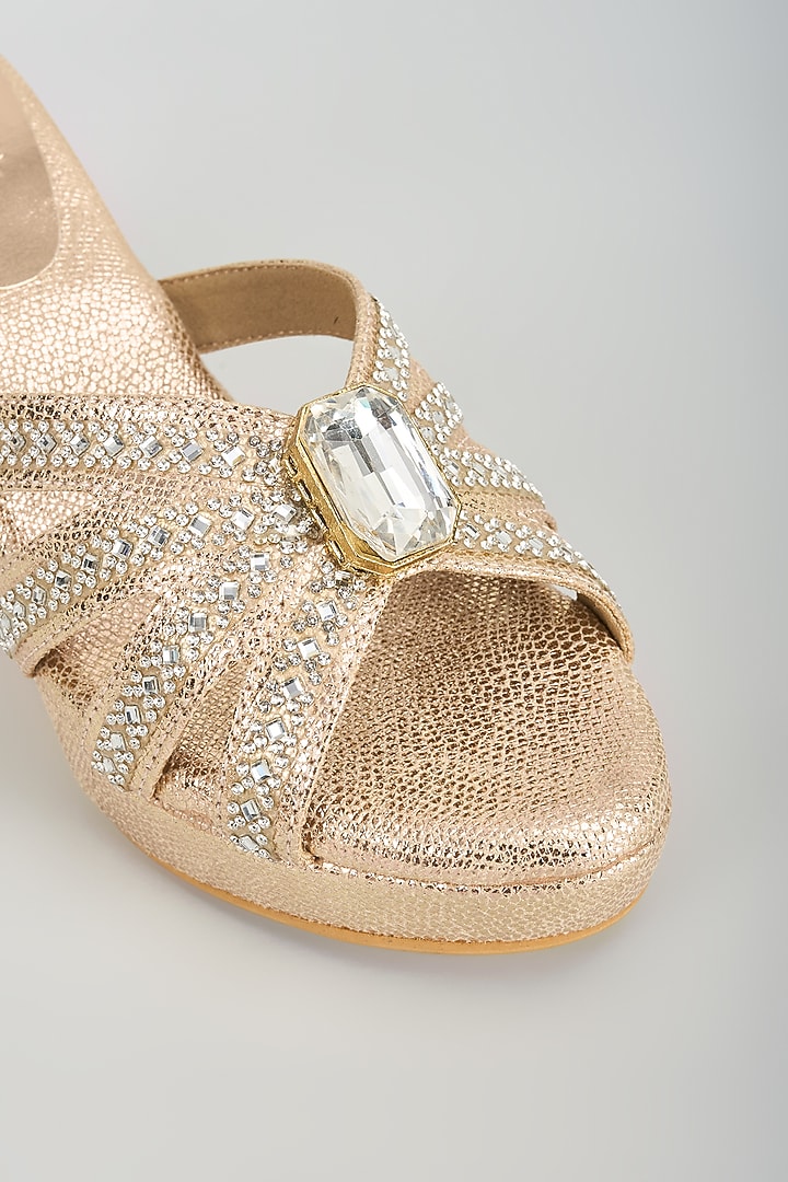 Rose Gold Faux Leather Crystal Embellished Wedges by Stoffa Bride at Pernia's Pop Up Shop
