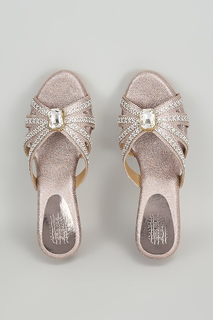Pewter Faux Leather Crystal Embellished Wedges by Stoffa Bride at Pernia's Pop Up Shop