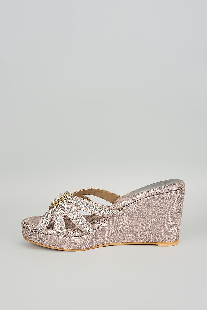 Pewter Faux Leather Crystal Embellished Wedges by Stoffa Bride at Pernia's Pop Up Shop