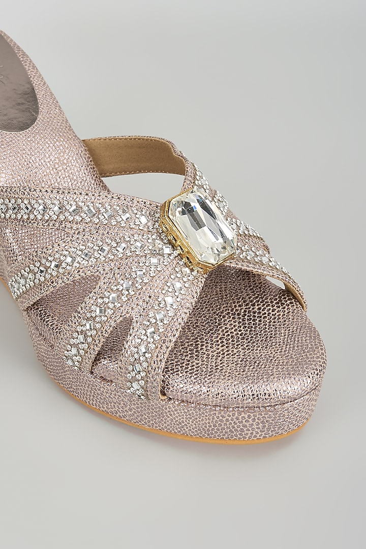 Pewter Faux Leather Crystal Embellished Wedges by Stoffa Bride at Pernia's Pop Up Shop