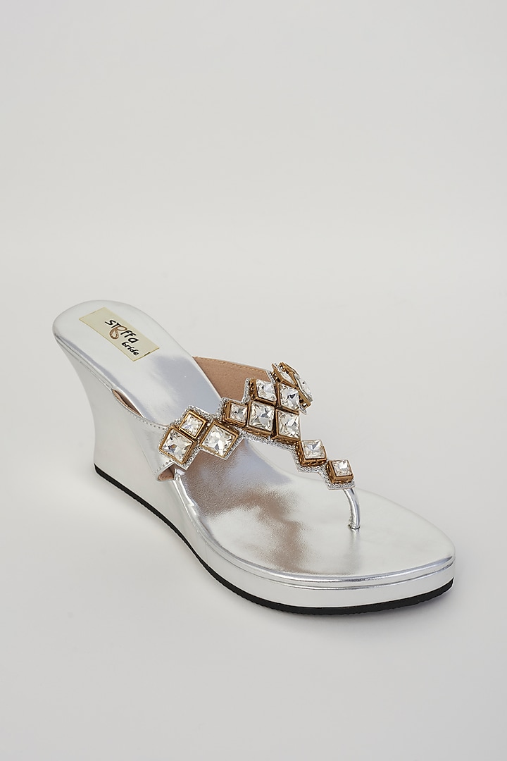 Silver Embroidered Wedges by Stoffa Bride