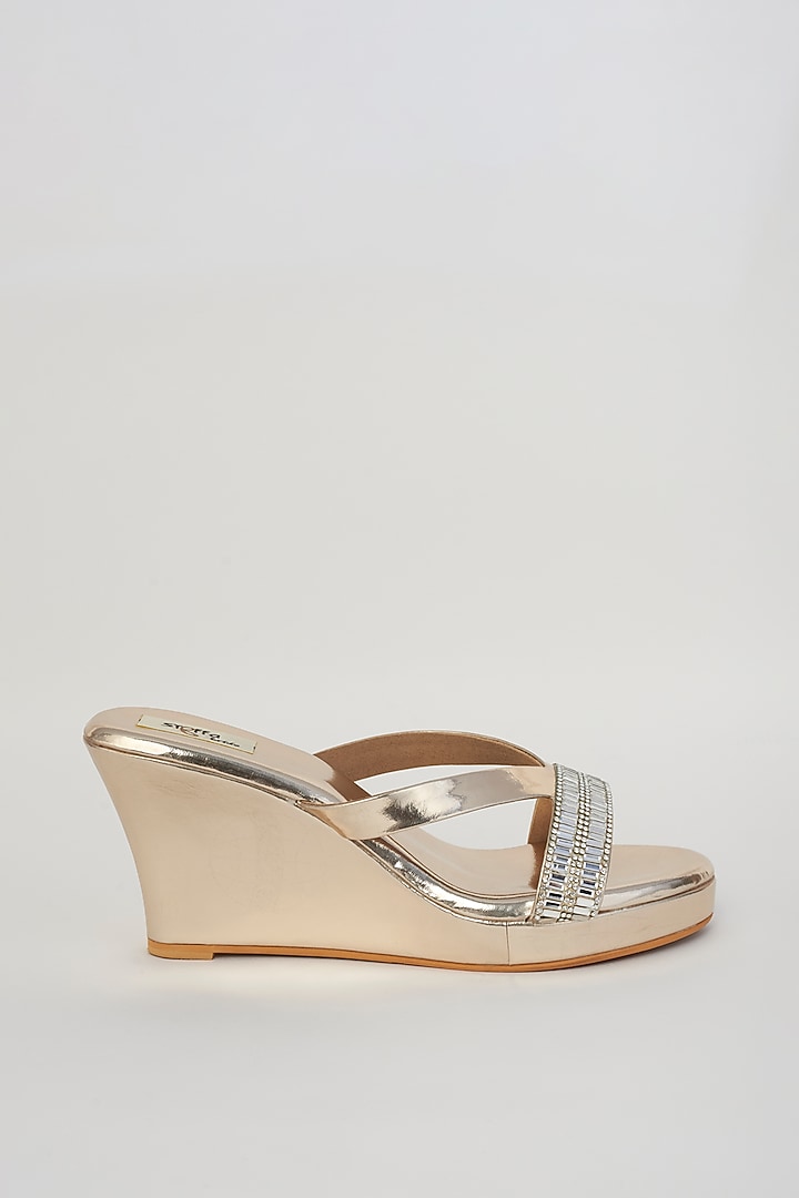 Gold Faux Leather Wedges by Stoffa Bride at Pernia's Pop Up Shop