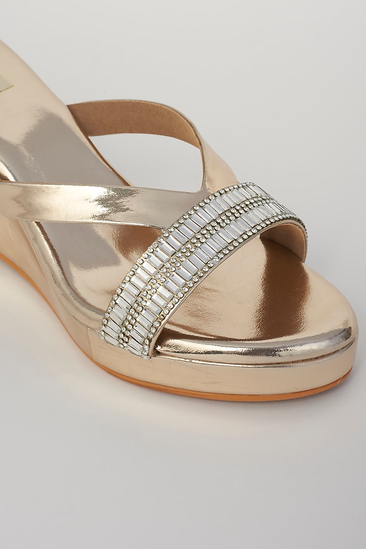 Gold Faux Leather Wedges by Stoffa Bride at Pernia's Pop Up Shop