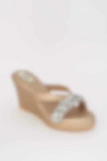 Champagne Crystal Embellished Wedges by Stoffa Bride at Pernia's Pop Up Shop