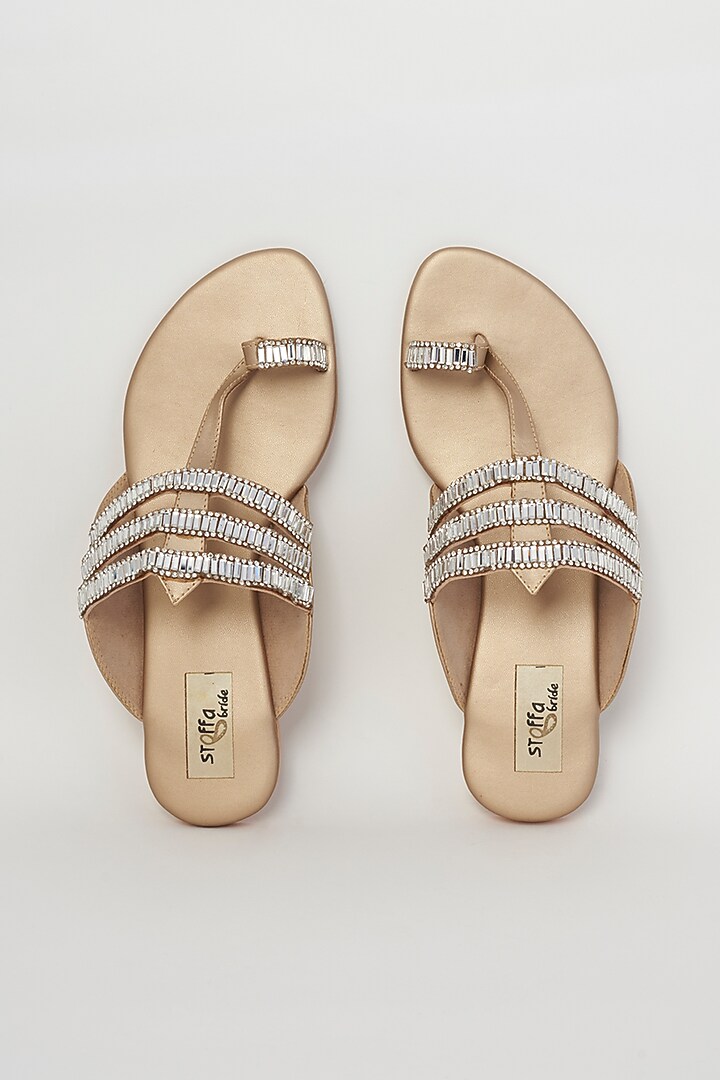 Gold Embellished Kolhapuri Flats by Stoffa Bride at Pernia's Pop Up Shop